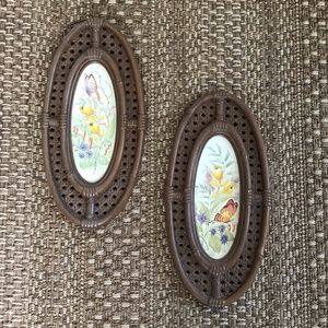VTG Retro Butterfly Faux Bamboo Set of 2 Wall Art